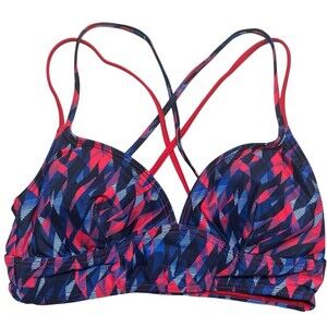 TYR Bikini Top Women Small Blue Red Black Crosscut Back Swimwear Sample NEW